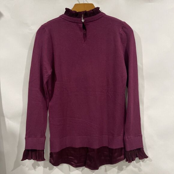 Siani Milano Wine Long Sleeve Sweater Ruffle Neck Double Layer Size S Festive - Picture 5 of 12